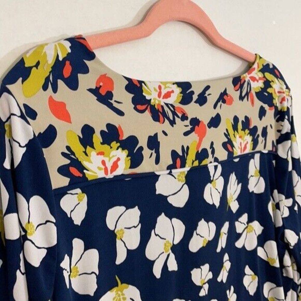 Charter Club Top, Popover, 3/4 Sleeves, Navy Blue with White Floral Print, Large - Picture 8 of 10